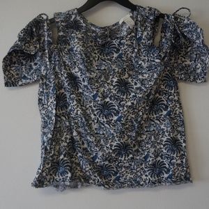 H&M Blue Floral Cold Shoulder Top M